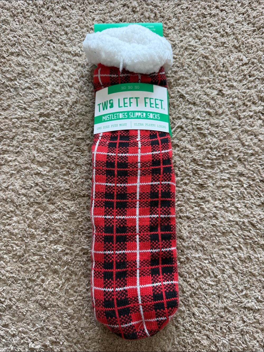 Red Plaid Mistletoes Slipper Socks with Plush Lining